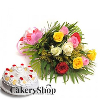 Alluring Mix roses and Cake