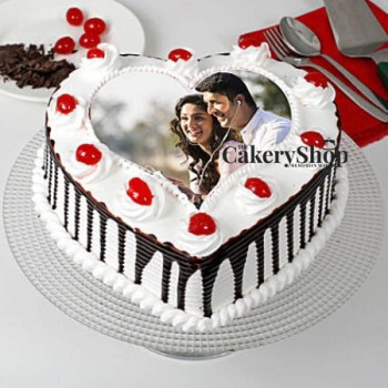 Black Forest Heart Shape Photo Cake