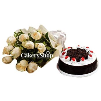 Priceless White Flowers and Cake Combo