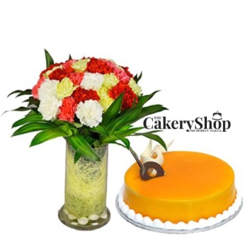 Splendor Vase of Flowers and Cake