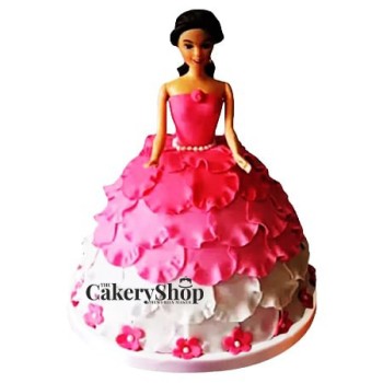 White N Pink Floral Barbie Cake